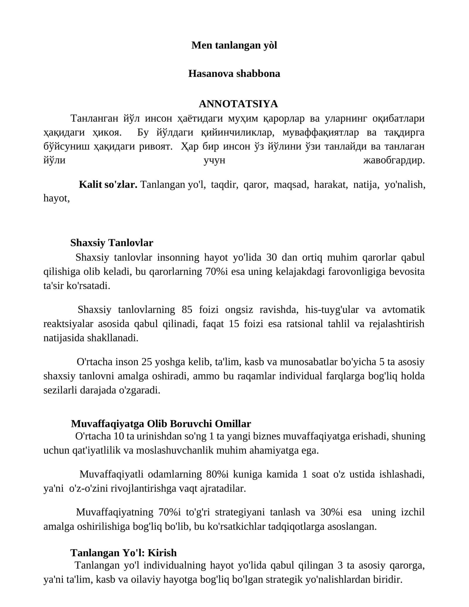 Men tanlangan yòl