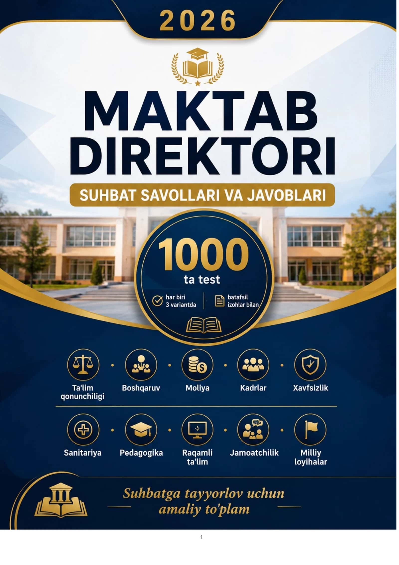 2026 MAKTAB DIREKTORI SUHBAT SAVOLLARI VA JAVOBLARI. TESTLAR BILAN