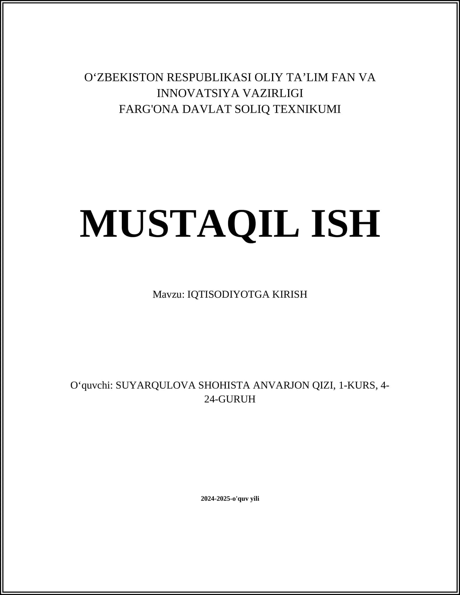 IQTISODIYOTGA KIRISH