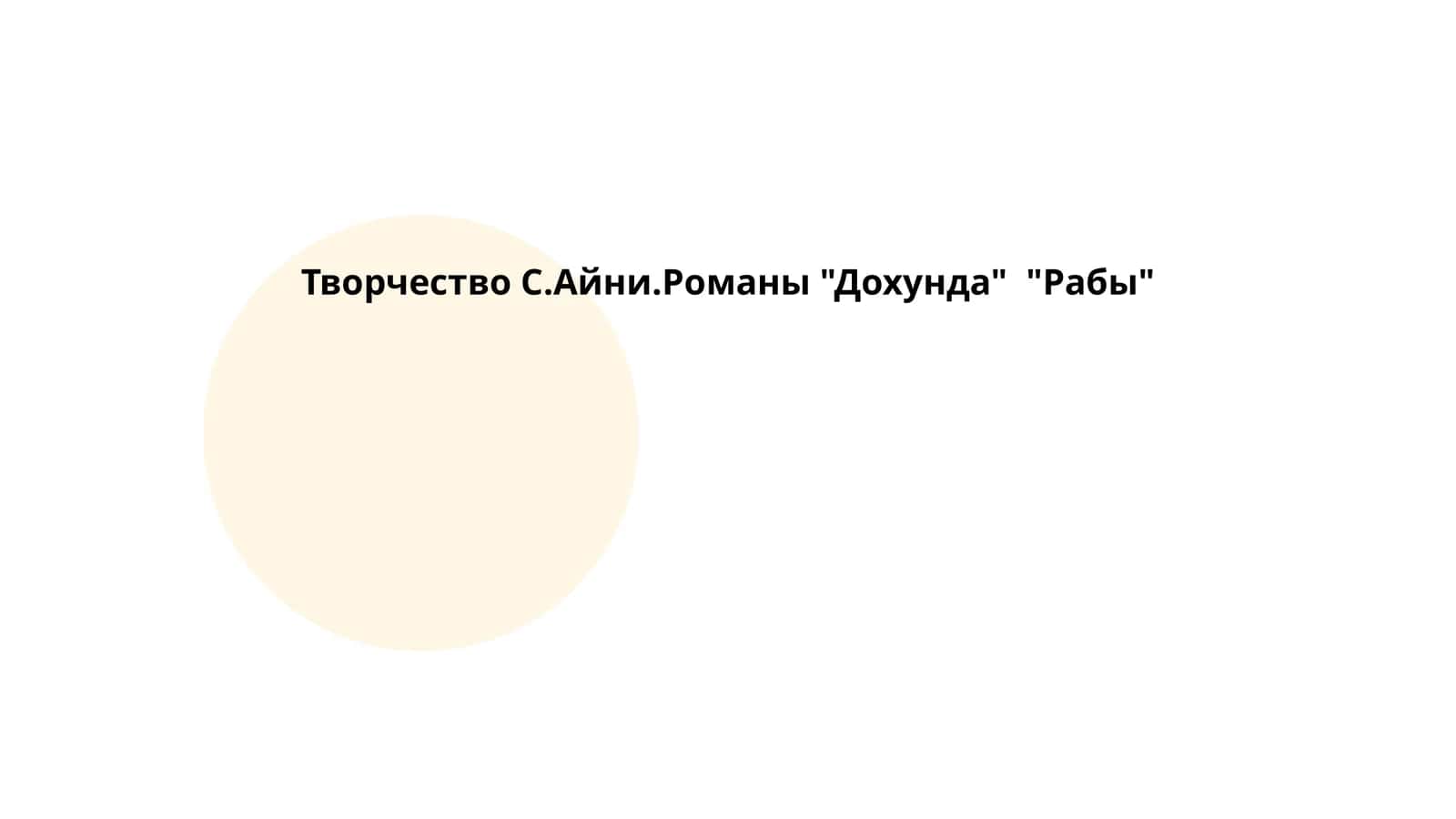 Творчество С.Айни.Романы "Дохунда" "Рабы"