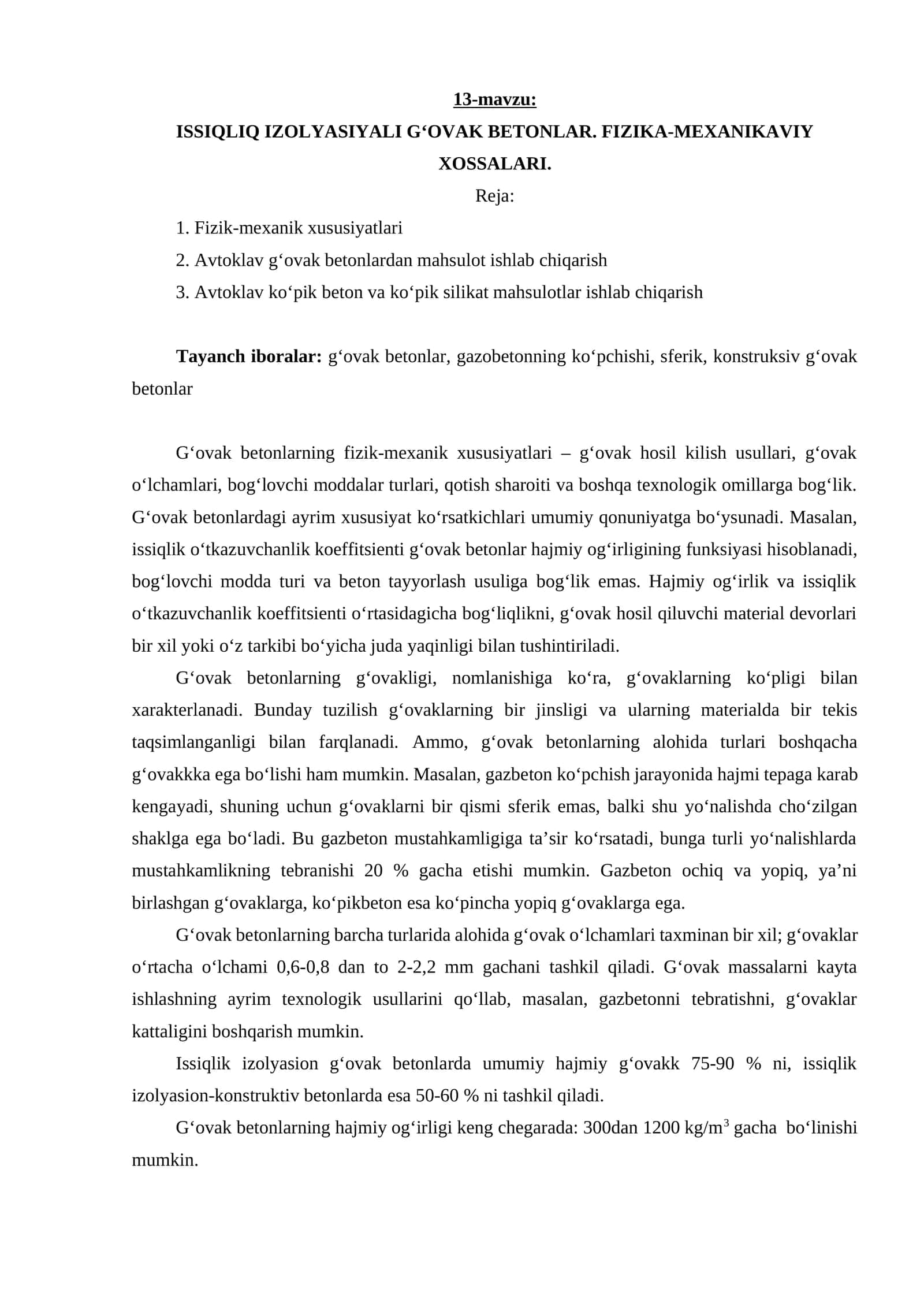 ISSIQLIQ IZOLYASIYALI G‘OVAK BETONLAR