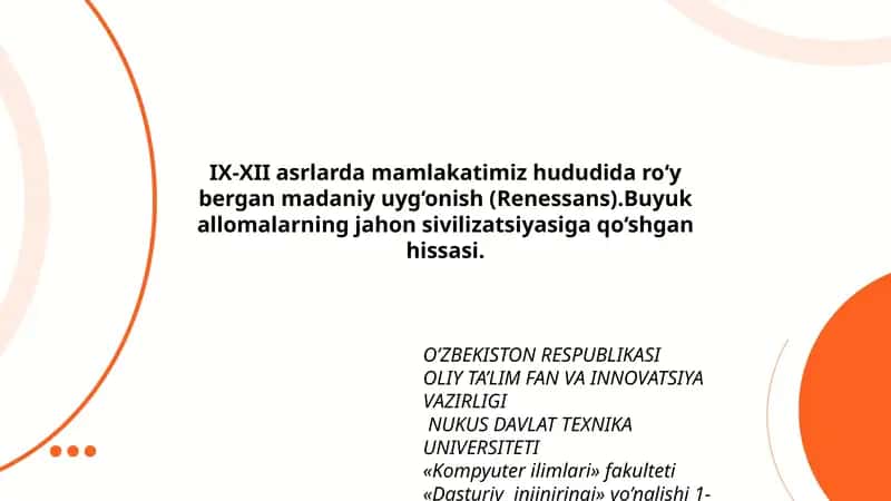 IX-XII asrlarda mamlakatimiz hududida ro‘y bergan madaniy uyg‘onish (Renessans)
