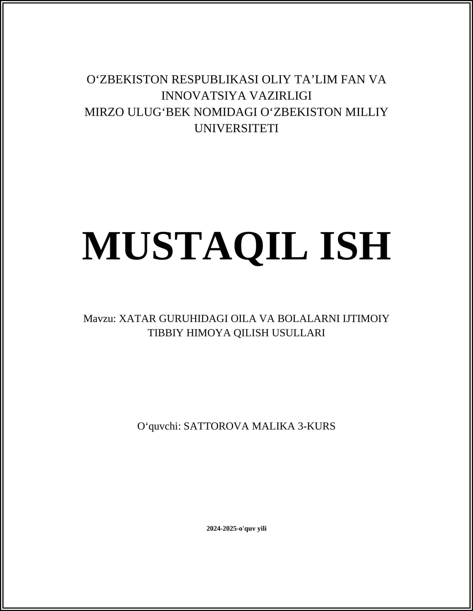 XATAR GURUHIDAGI OILA VA BOLALARNI IJTIMOIY TIBBIY HIMOYA QILISH USULLARI