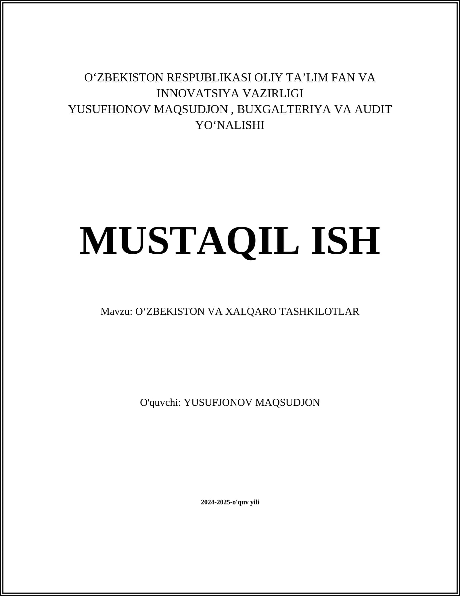 O‘zbekiston va Xalqaro Tashkilotlar