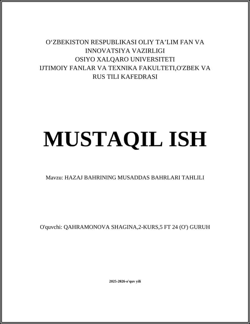 HAZAJ BAHRINING MUSADDAS BAHRLARI TAHLILI