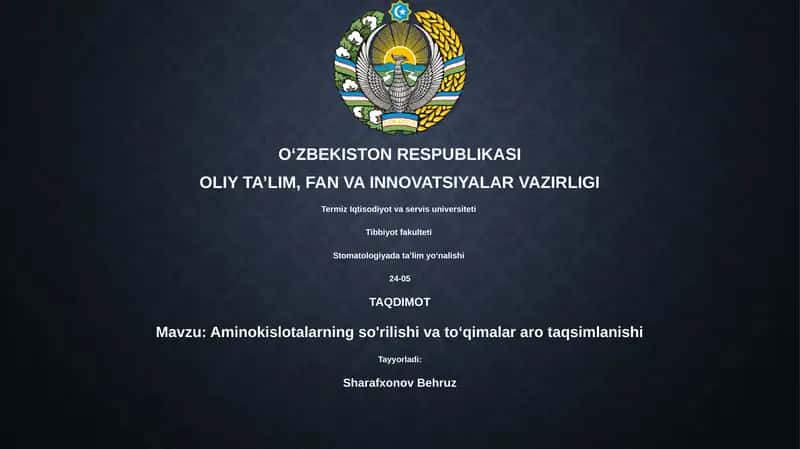 Aminokislotalarning so'rilishi va toʻqimalar aro taqsimlanishi