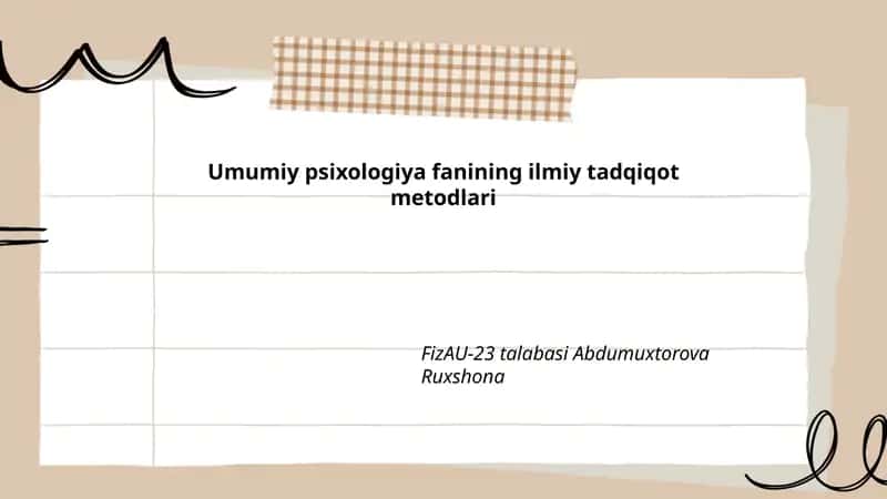 Umumiy psixologiya fanining ilmiy tadqiqot metodlari