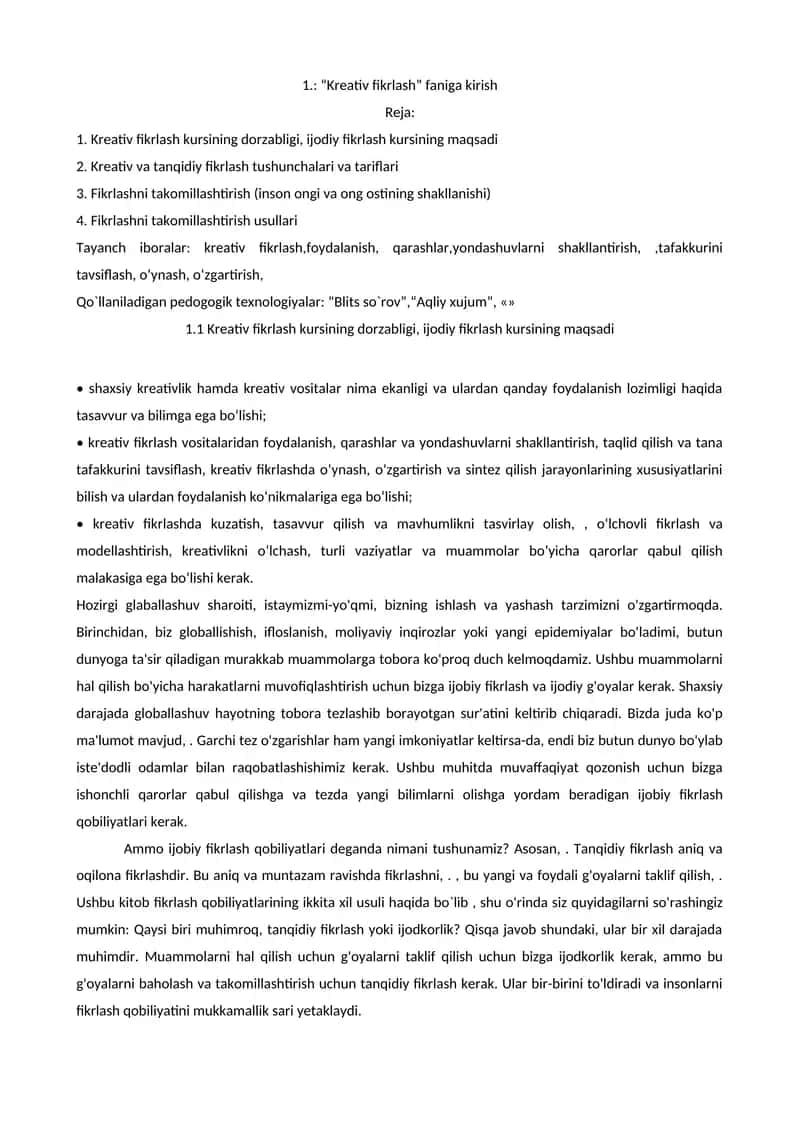Kreativ fikrlash kursi