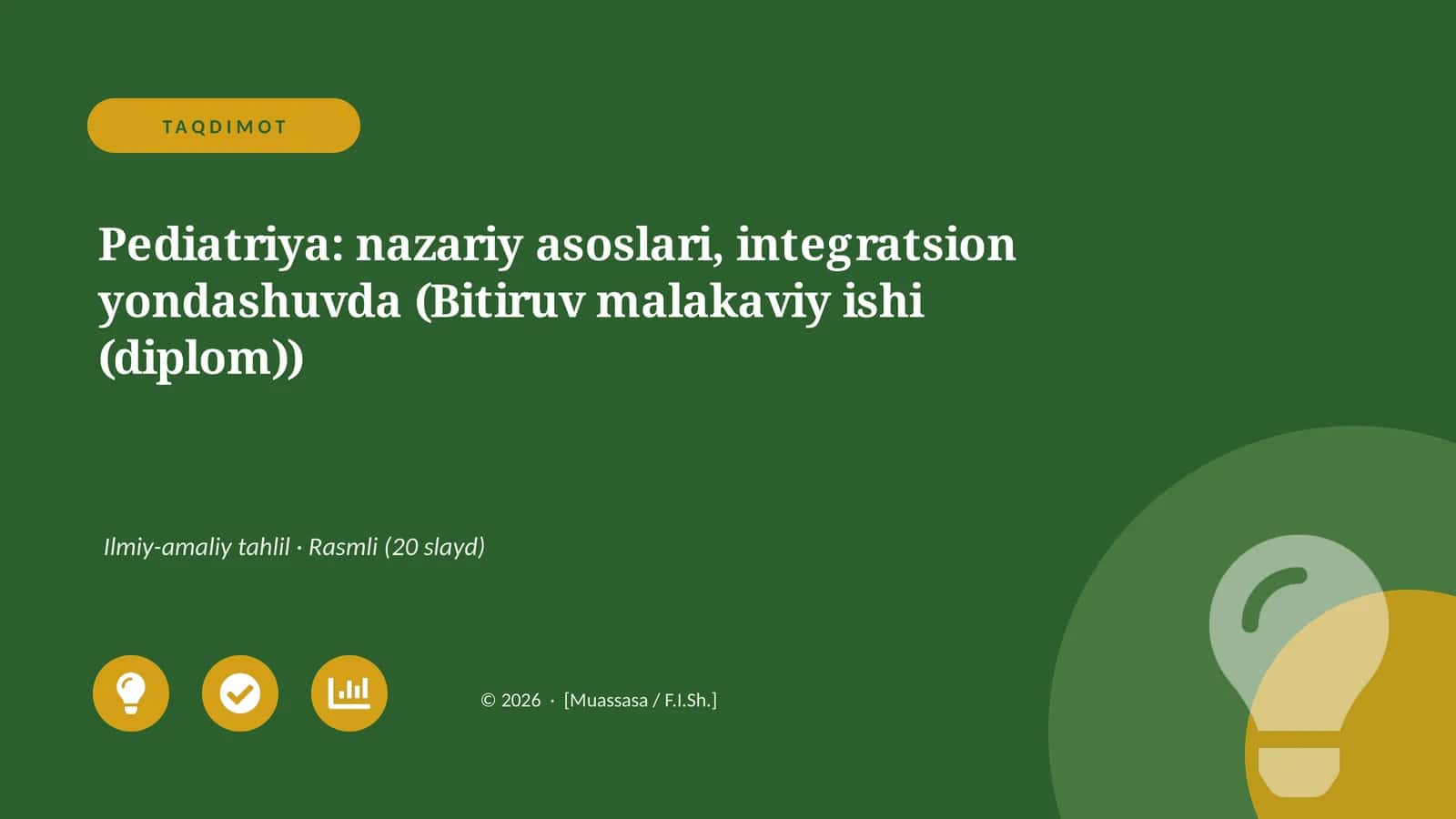 Pediatriya: nazariy asoslari, integratsion yondashuvda (Bitiruv malakaviy ishi (diplom))