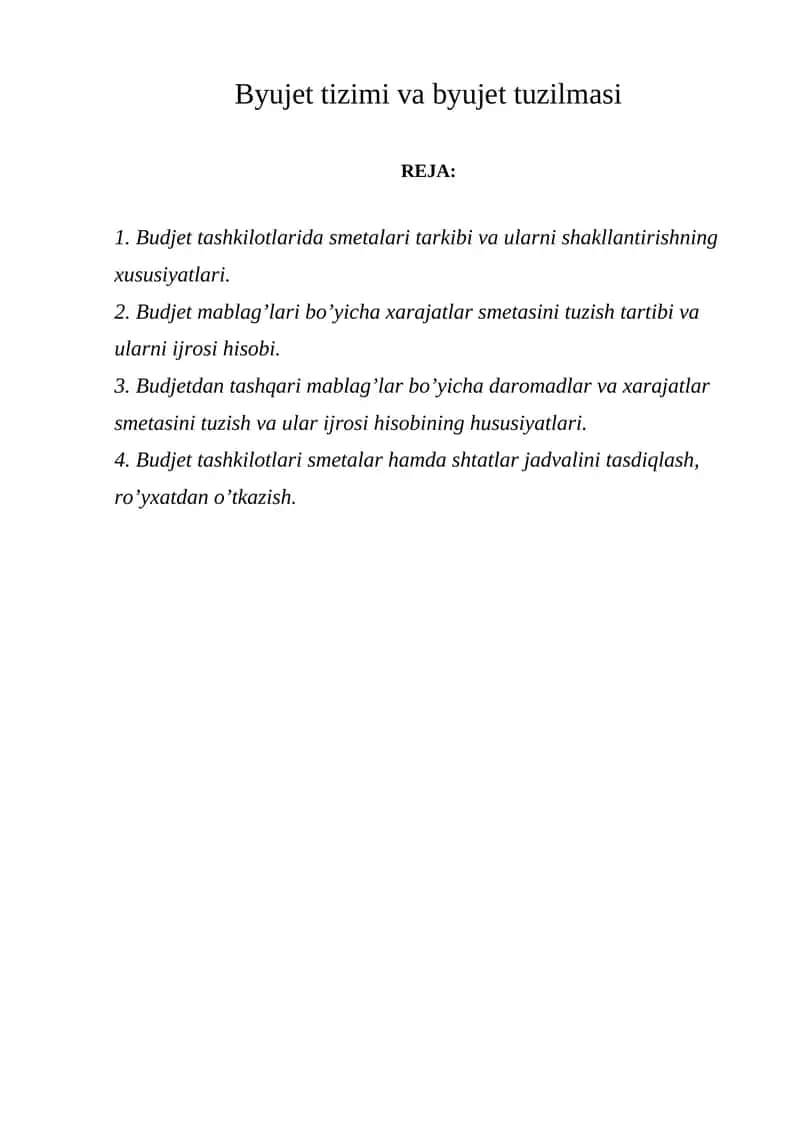 Budjet tizimi va byujet tuzilmasi