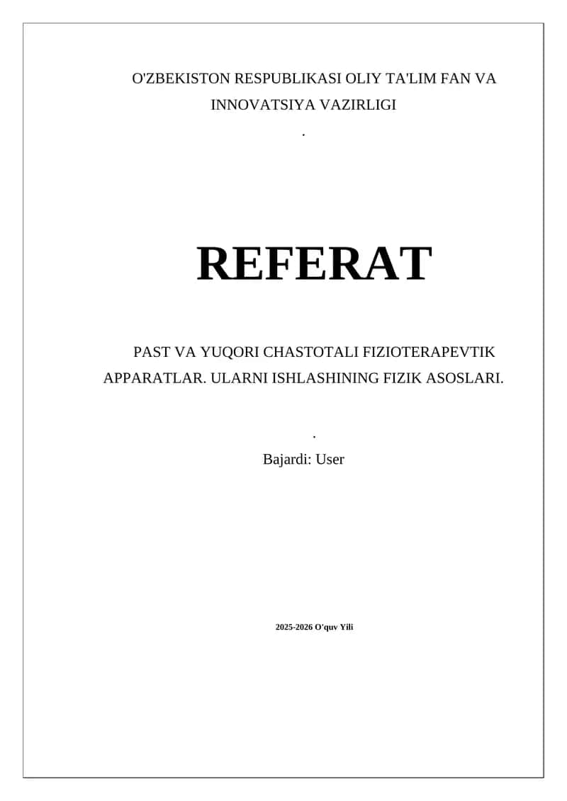 PAST VA YUQORI CHASTOTALI FIZIOTERAPEVTIK APPARATLAR