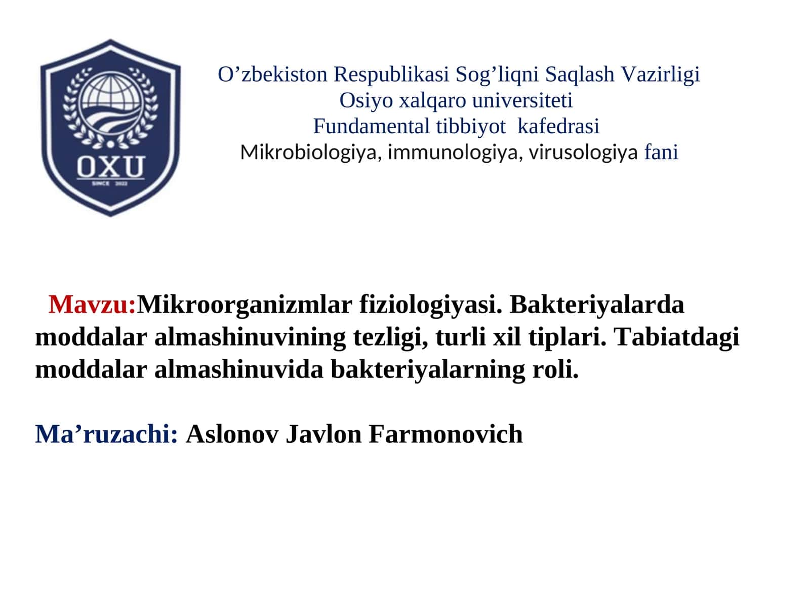 Mikroorganizmlar fiziologiyasi