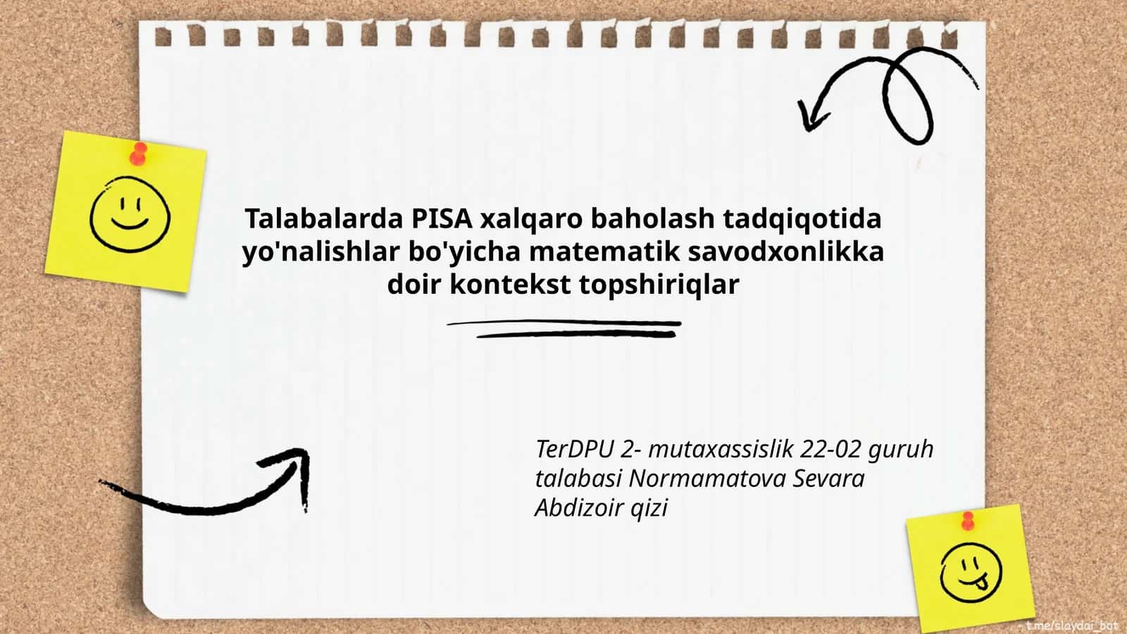 Talabalarda PISA xalqaro baholash tadqiqotida yo'nalishlar bo'yicha matematik savodxonlikka doir kontekst topshiriqlar