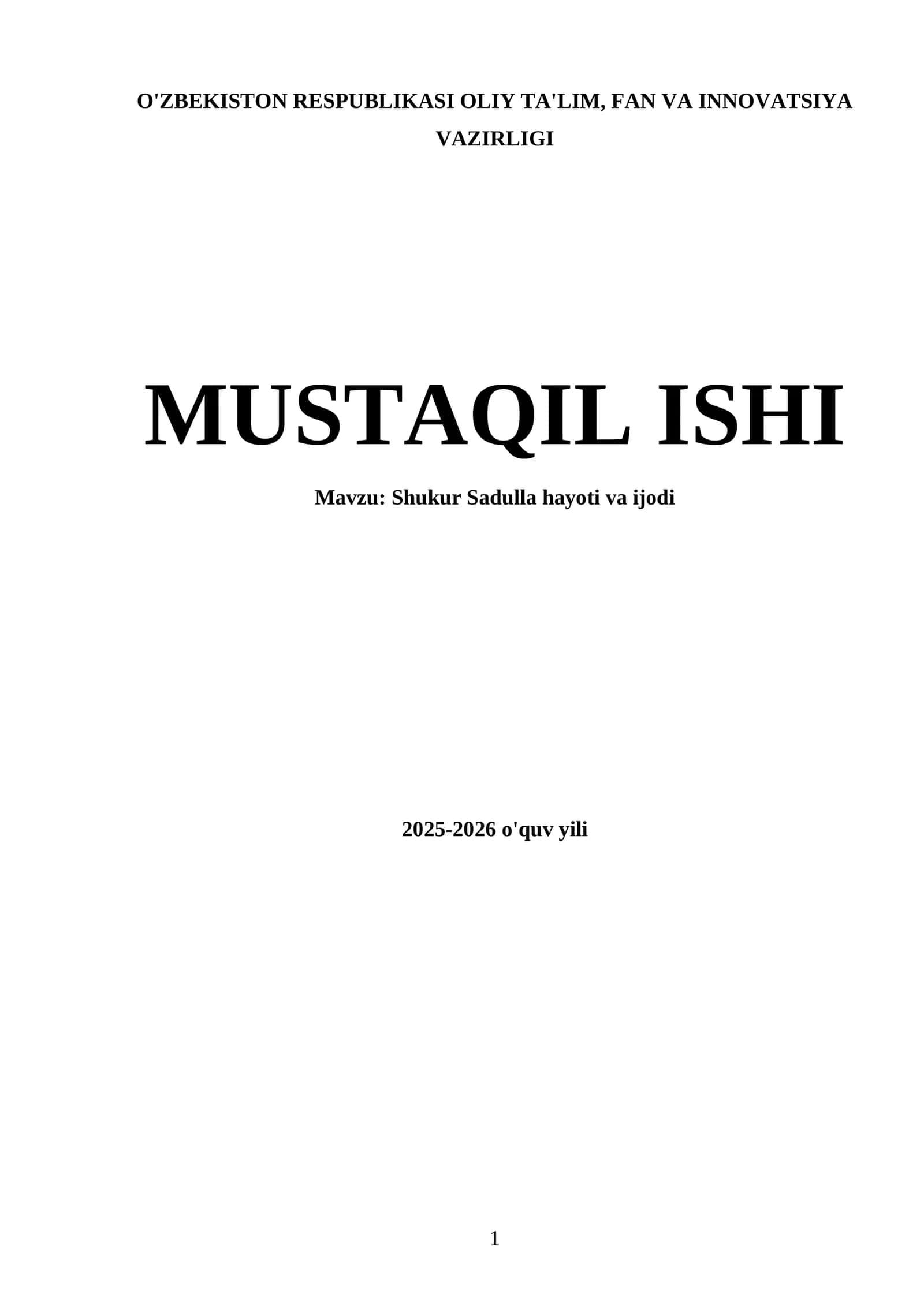 Shukur Sadulla hayoti va ijodi