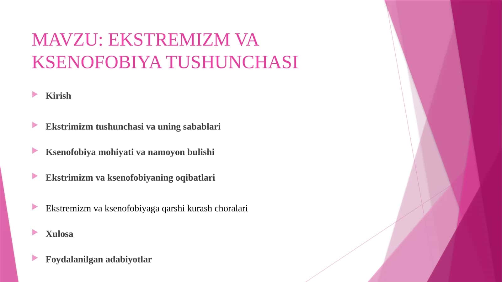 EKSTREMIZM VA KSENOFOBIYA TUSHUNCHASI