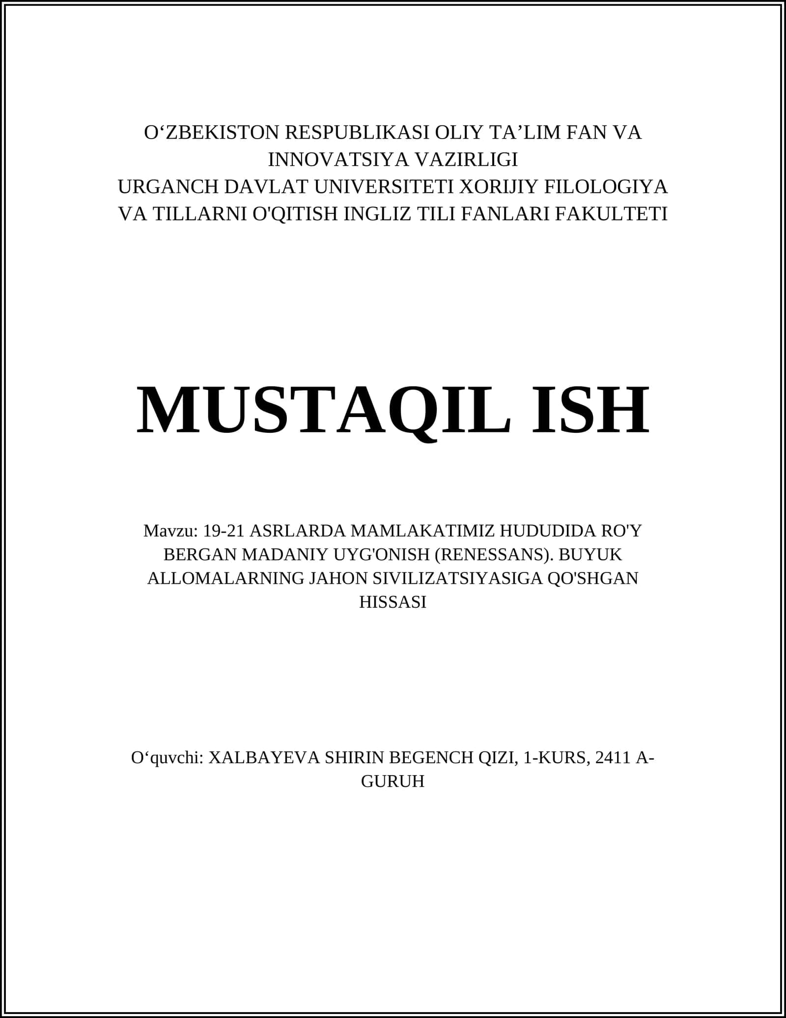 Muhammad al-Khorazmiy Tavalludi va Ijodi