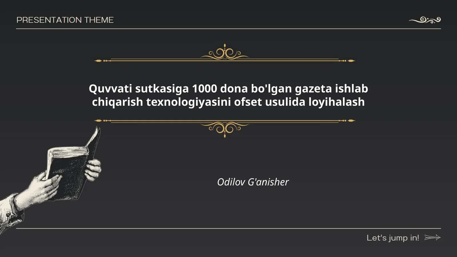 Quvvati sutkasiga 1000 dona bo'lgan gazeta ishlab chiqarish texnologiyasini ofset usulida loyihalash