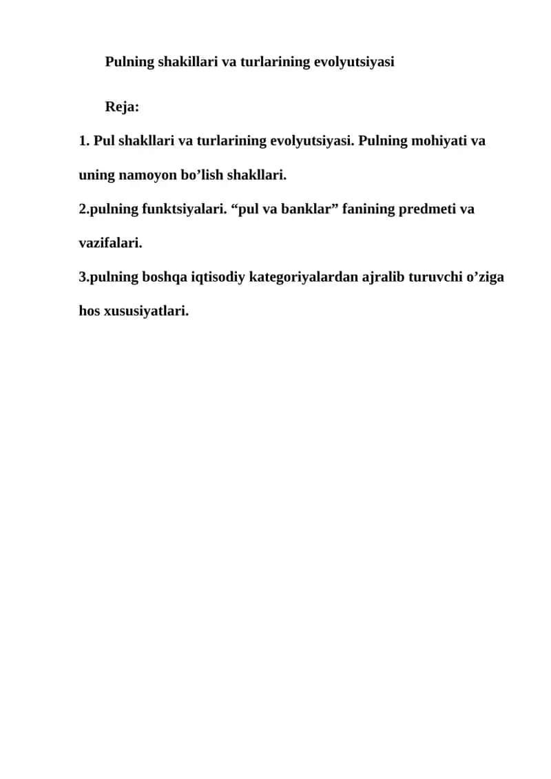 Pulning shakillari va turlarining evolyutsiyasi