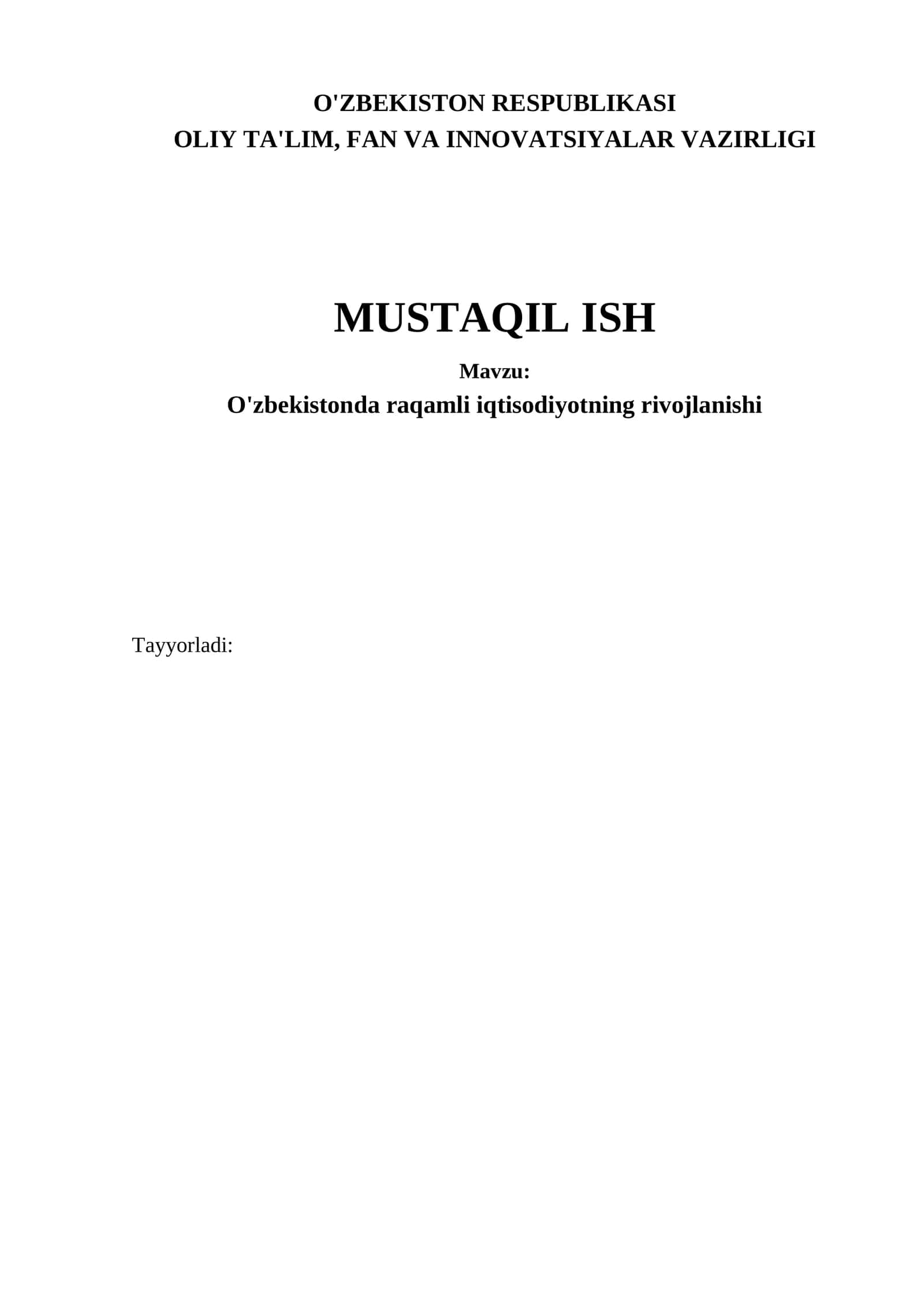 O'zbekistonda raqamli iqtisodiyotning rivojlanishi
