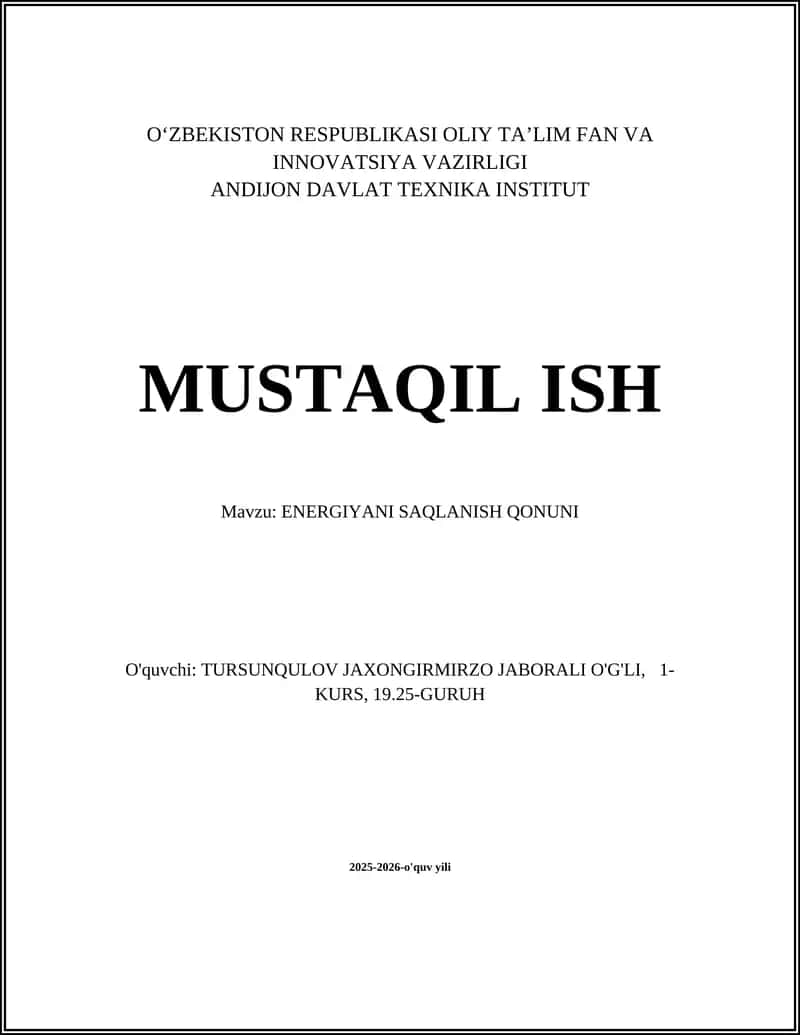 ENERGIYANI SAQLANISH QONUNI