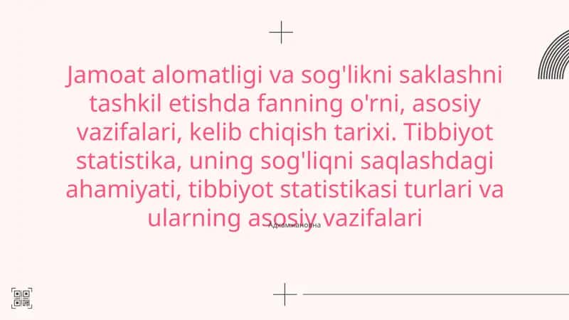 Tibbiyot statistikasi va sog'liqni saqlash vazifalari
