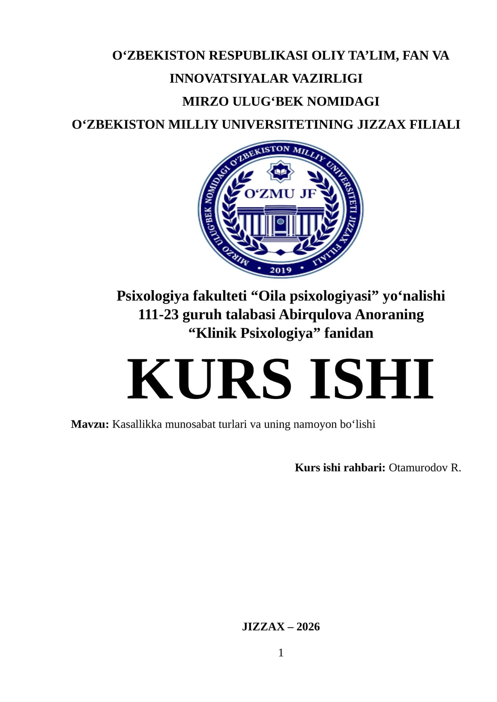 Kasallikka munosabat turlari va uning namoyon bo‘lishi