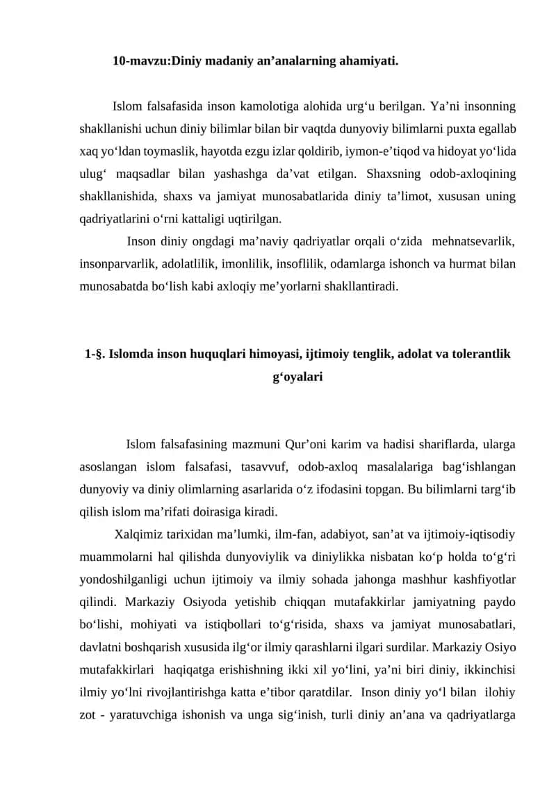 10-mavzu:Diniy madaniy an’analarning ahamiyati