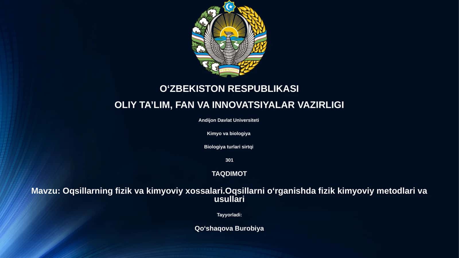 Oqsillarning fizik va kimyoviy xossalari
