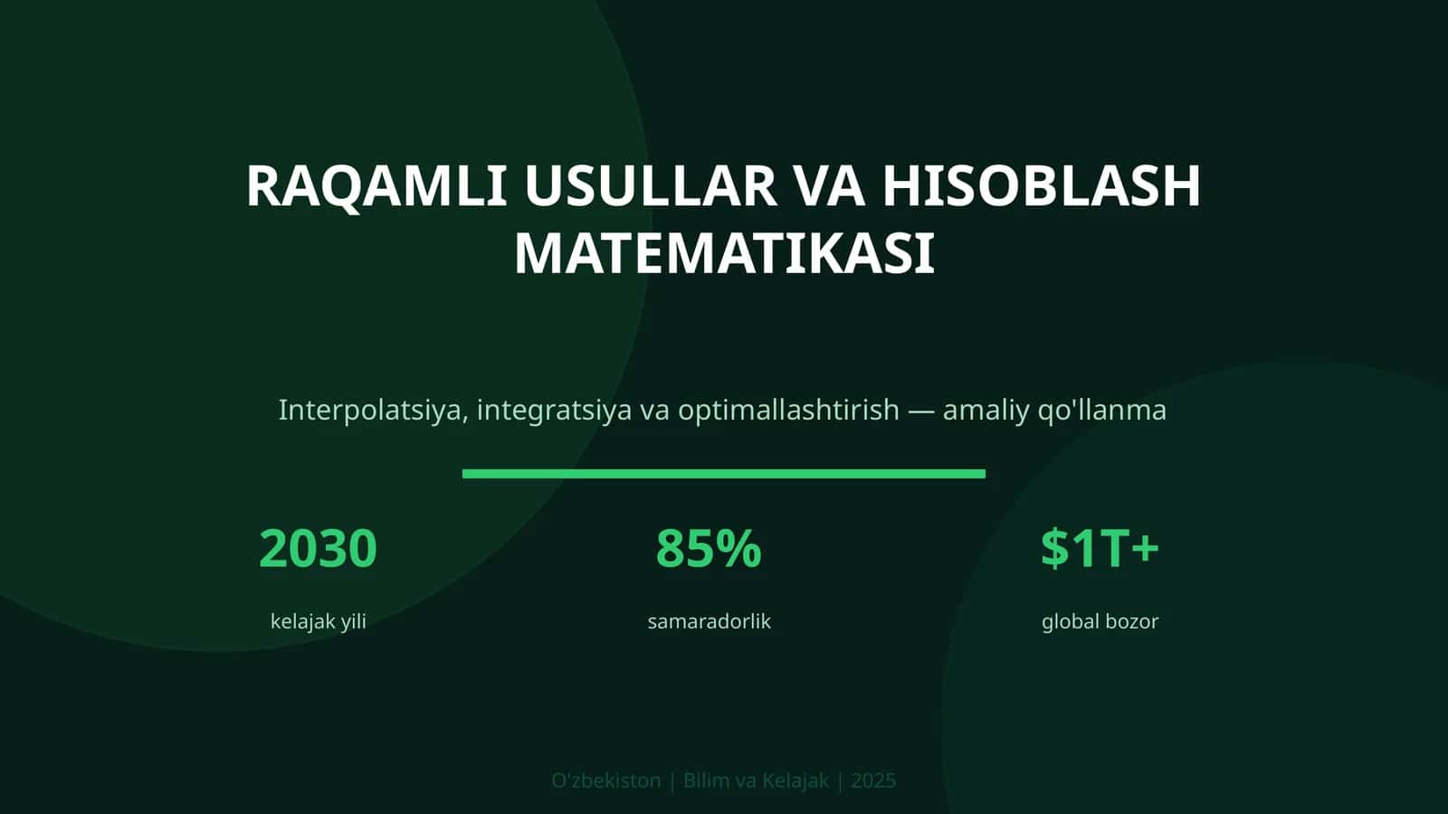INTERPOLATSIYA, INTEGRATSIYA VA OPTIMALLASHTIRISH — AMALIY QO'LLANMA
