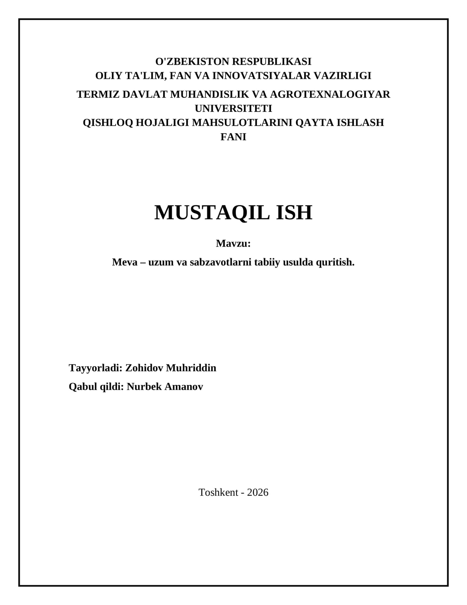 Meva – uzum va sabzavotlarni tabiiy usulda quritish
