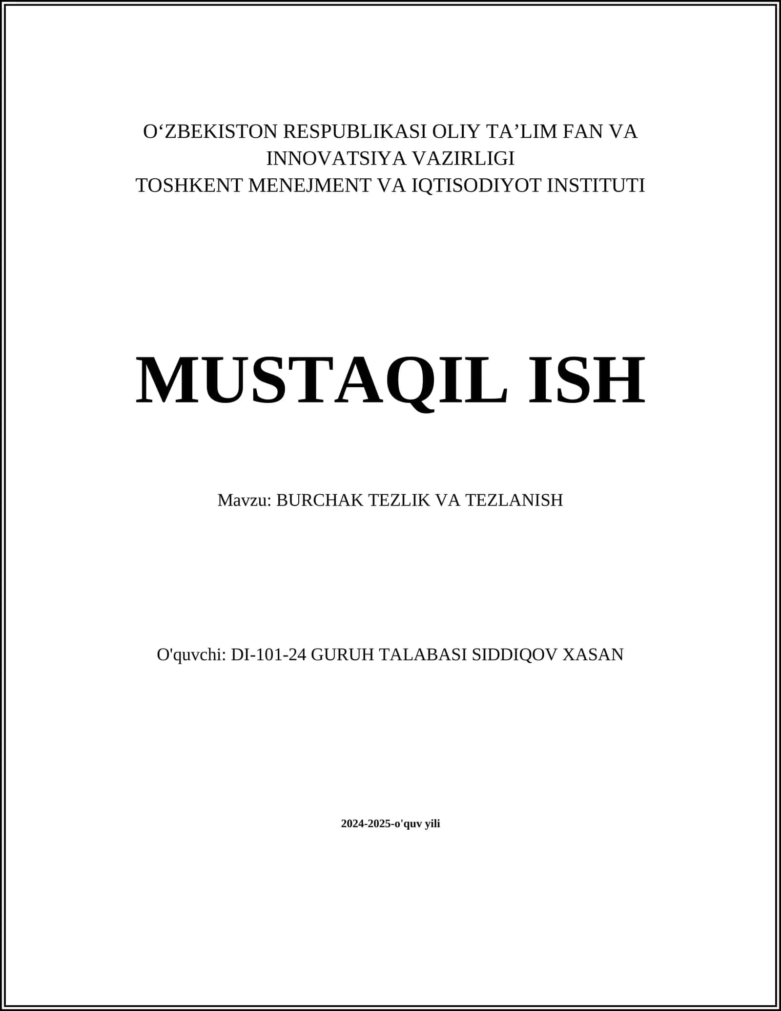 BURCHAK TEZLIK VA TEZLANISH