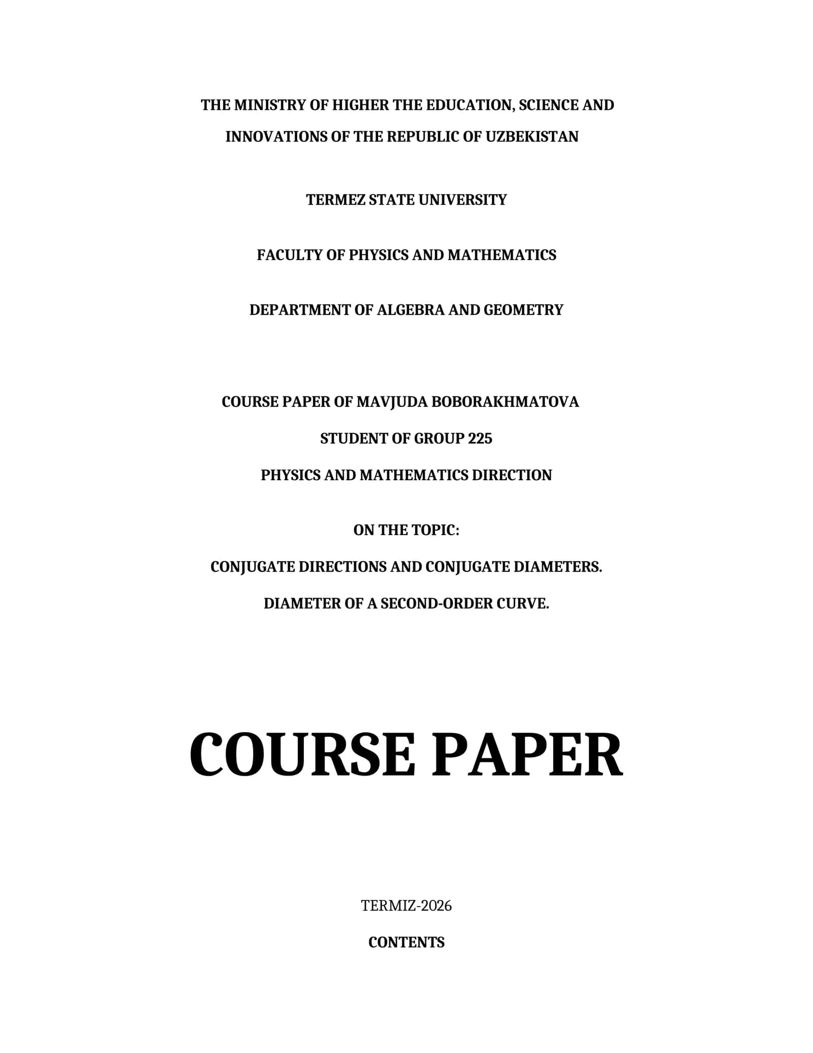 CONJUGATE DIRECTIONS AND CONJUGATE DIAMETERS. DIAMETER OF A SECOND-ORDER CURVE