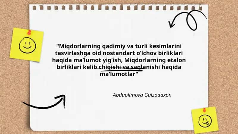 Miqdorlarning qadimiy va turli kesimlarini tasvirlashga oid nostandart oʻlchov birliklari