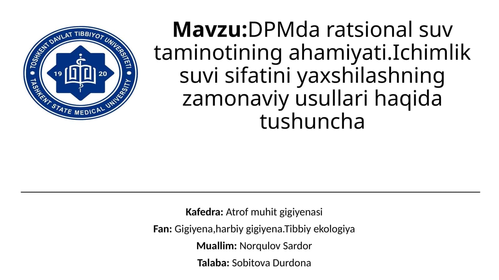 DPM daratsionalsuvtaminotining ahamiyati. Ichimlik suvi sifatini yaxshilashning zamonaviy usullari haqida tushuncha