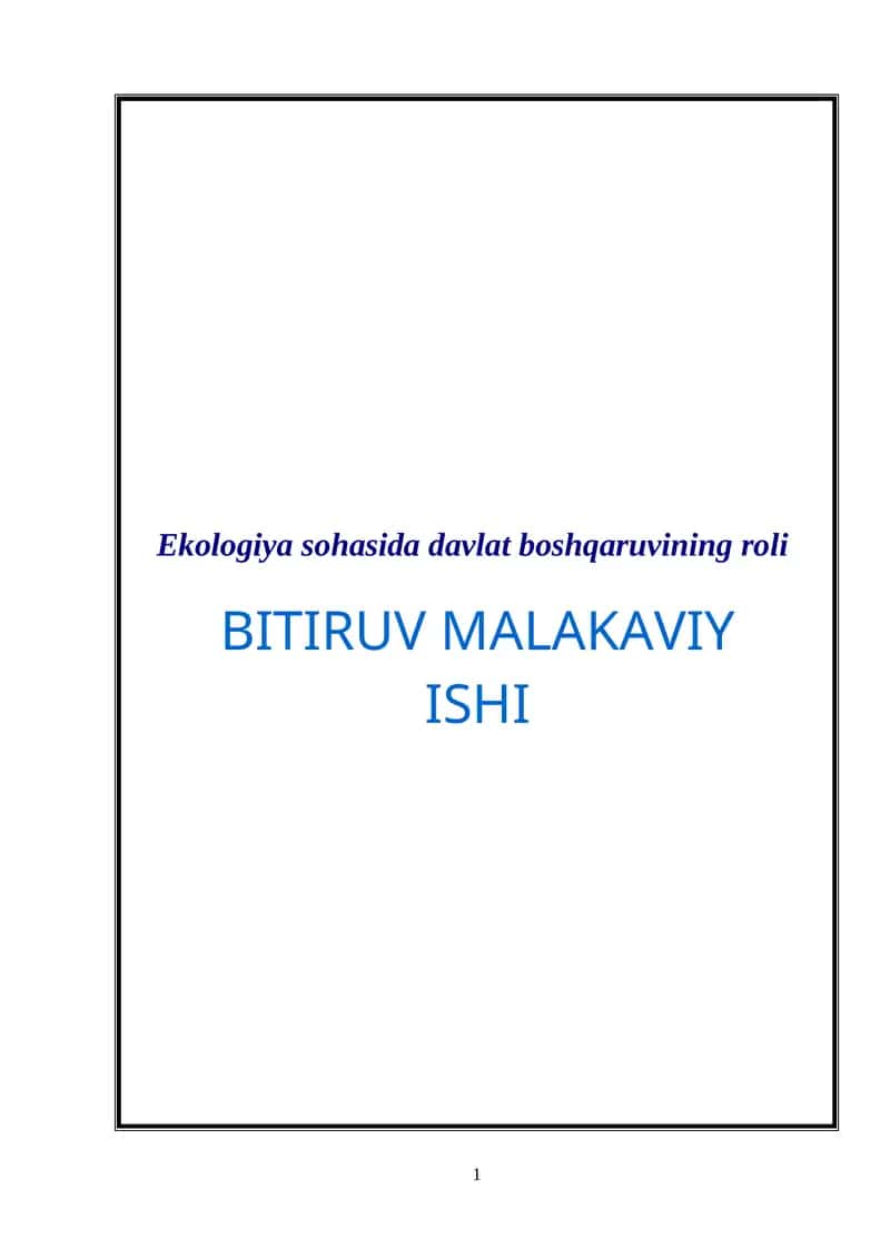 Ekologiya sohasida davlat boshqaruvining roli