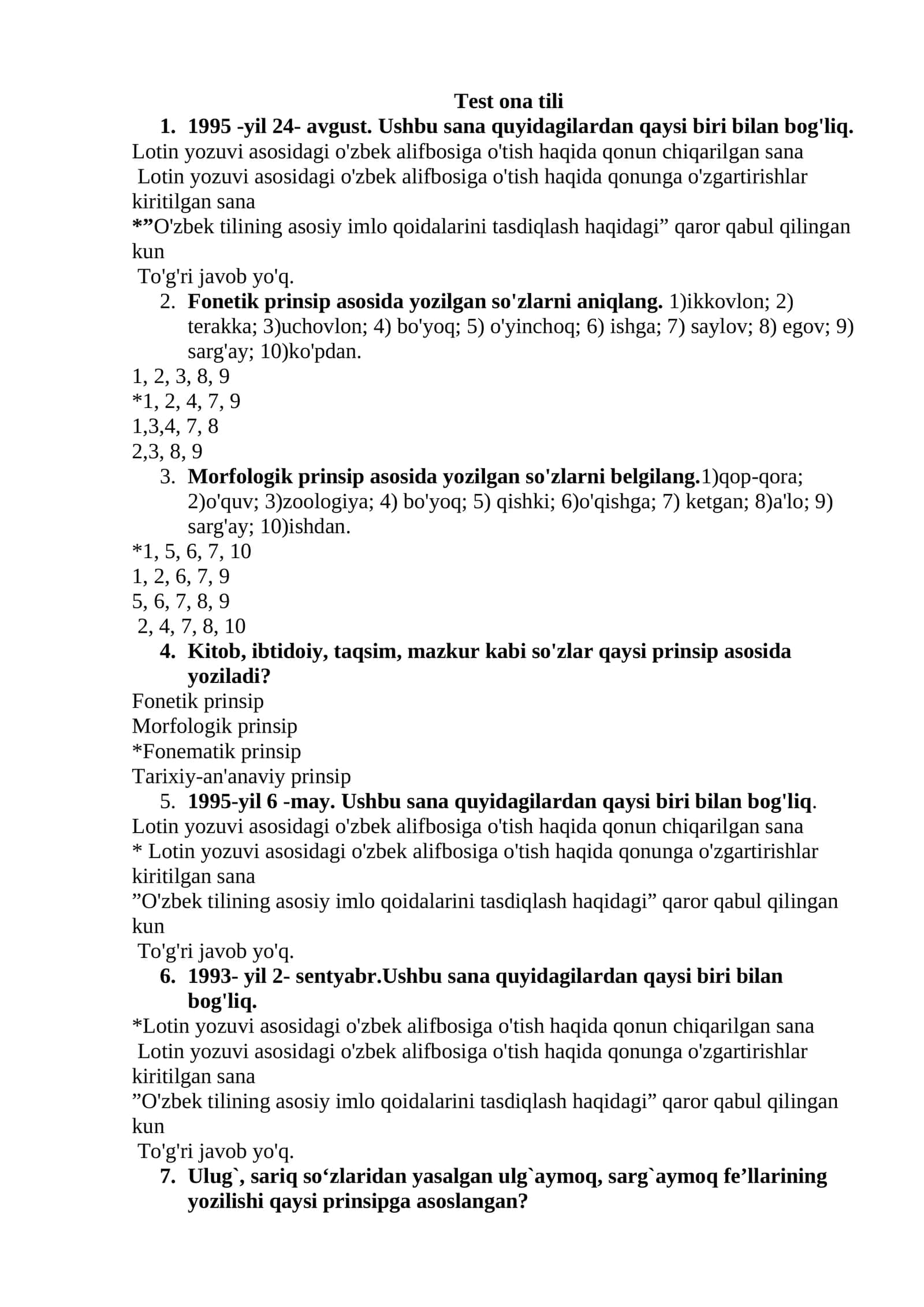 Test ona tili