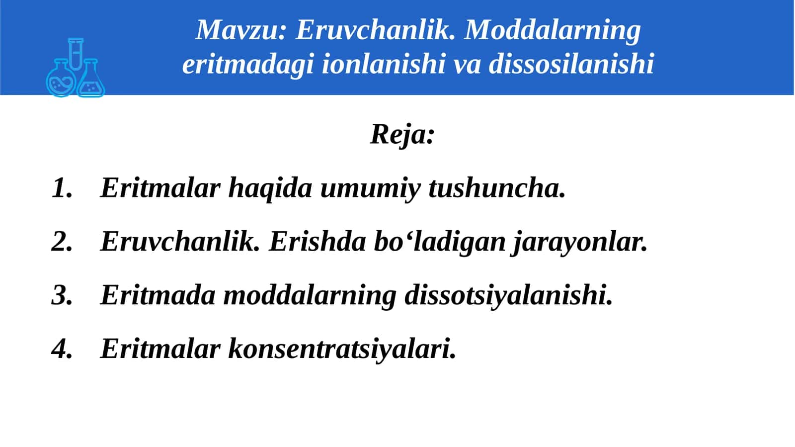 Eritmalar va eruvchanlikka bag'ishlangan material