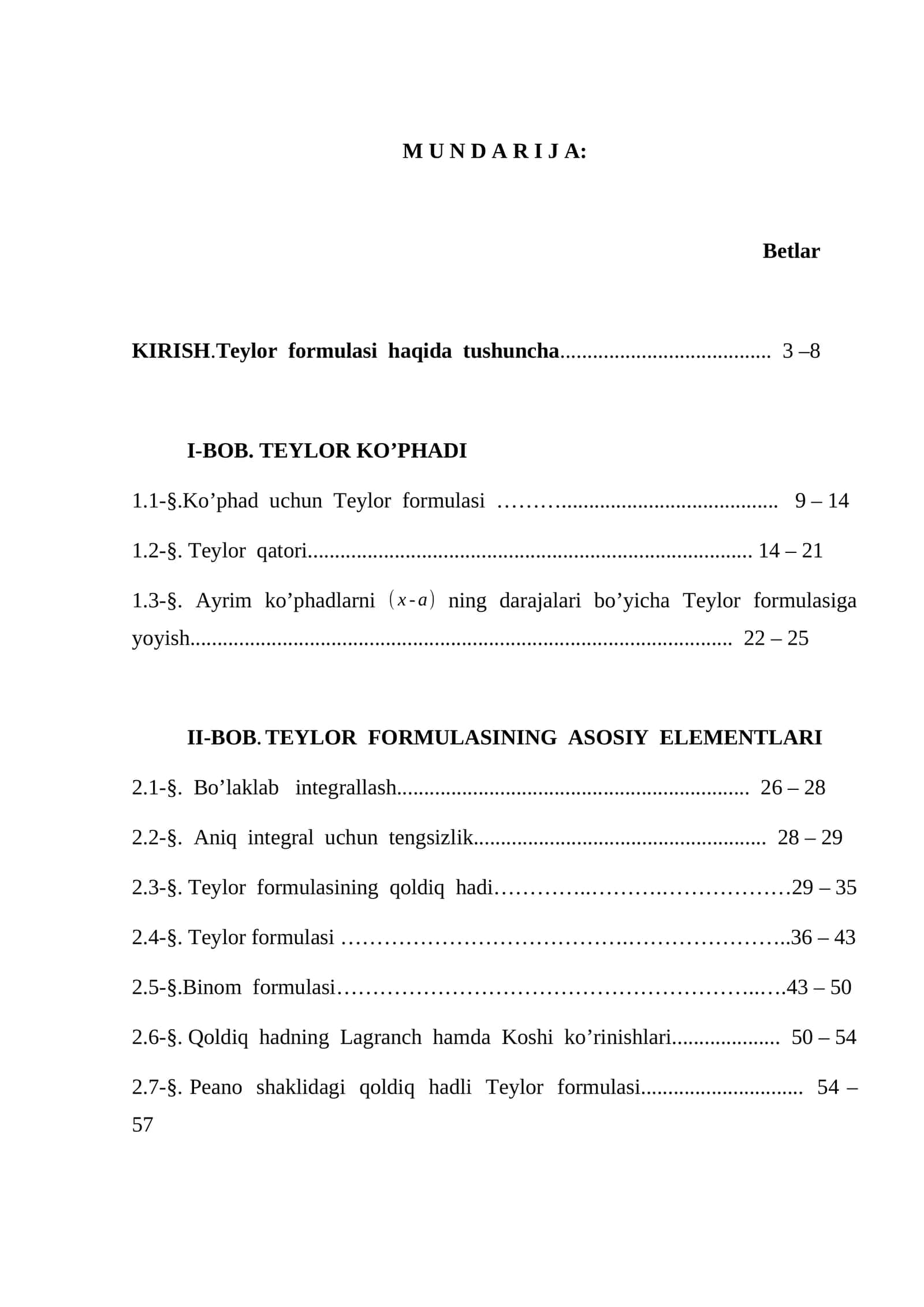 Teylor formulasi haqida tushuncha