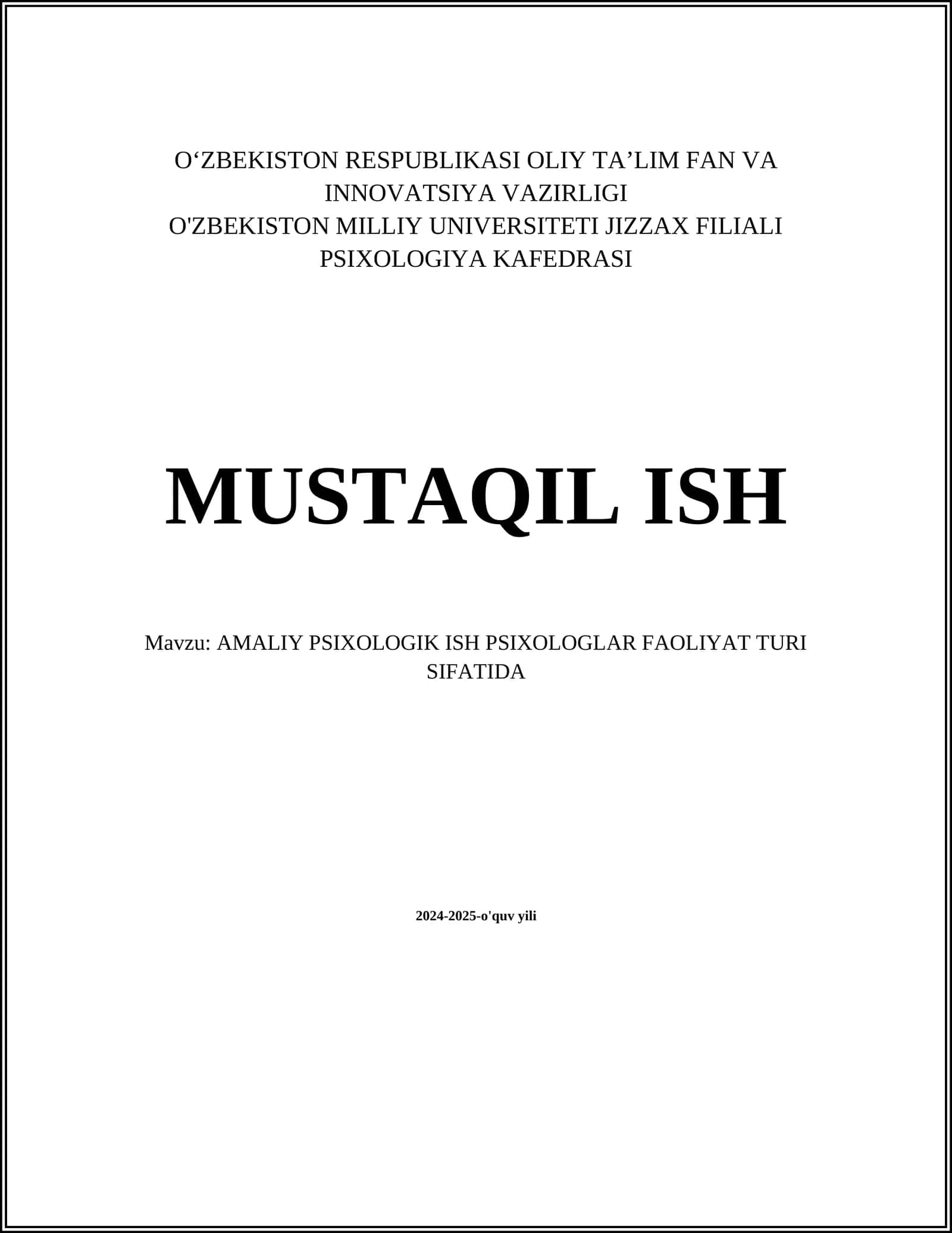 AMALIY PSIXOLOGIK ISH PSIXOLOGLAR FAOLIYAT TURI SIFATIDA