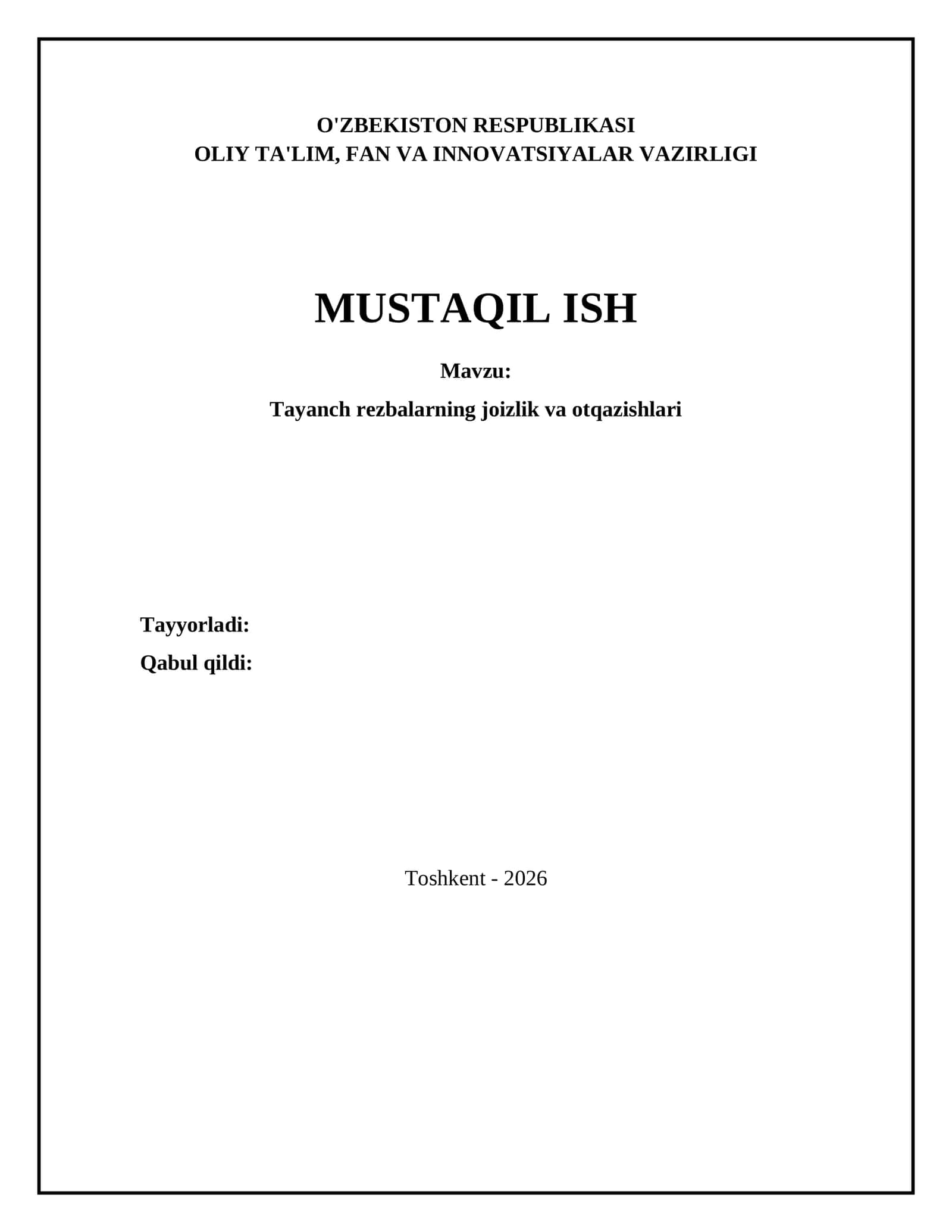 Tayanch rezbalarning joizlik va otqazishlari