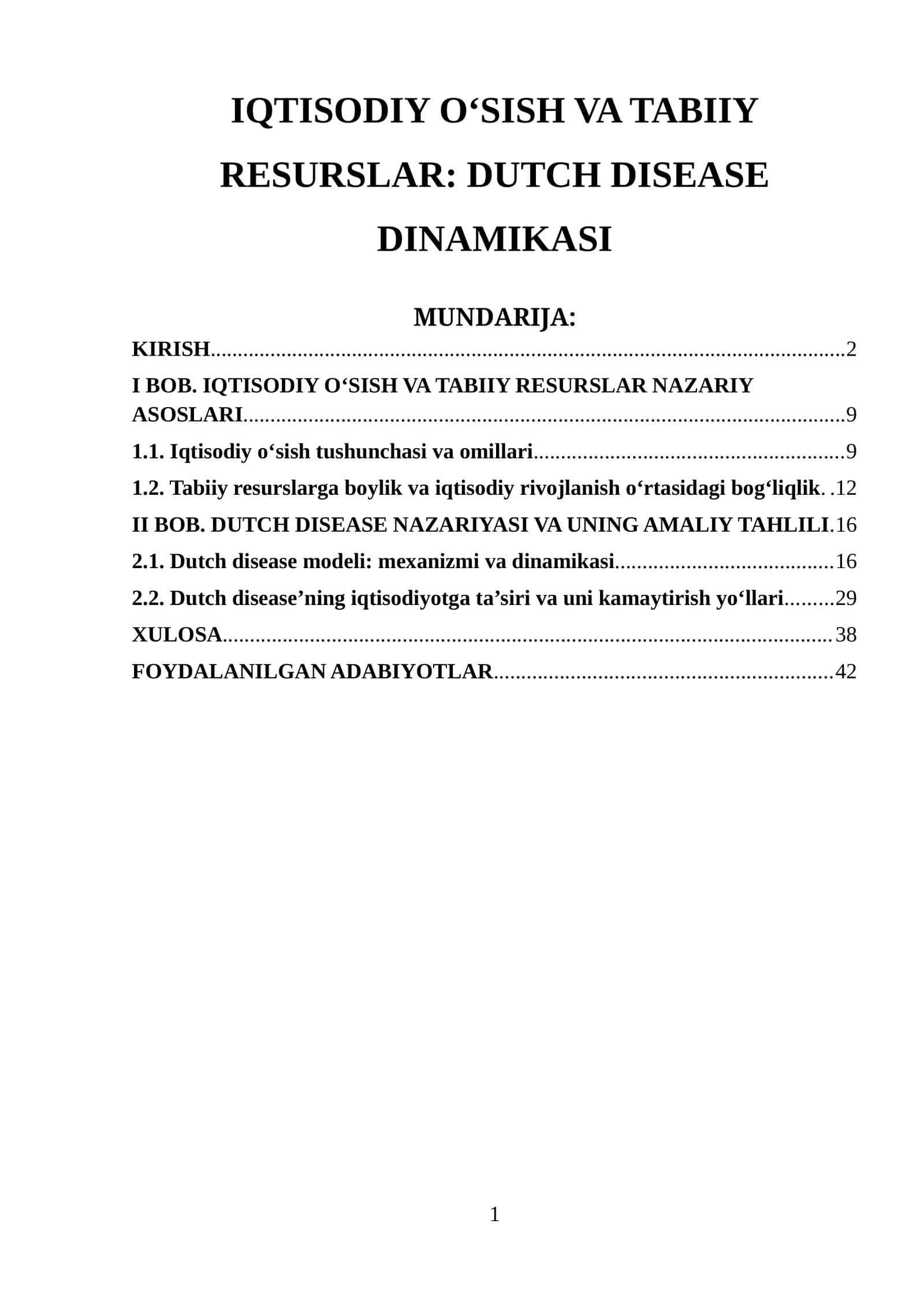 IQTISODIY O‘SISH VA TABIIY RESURSLAR: DUTCH DISEASE DINAMIKASI