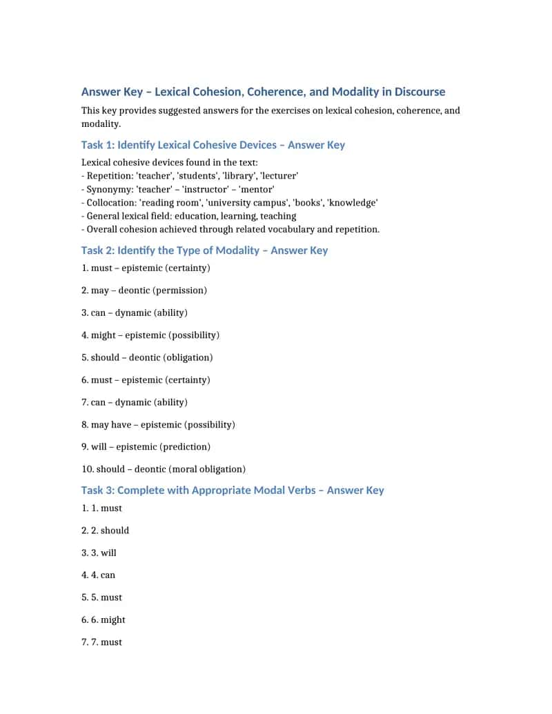 Answer key lexical cohesion and modality