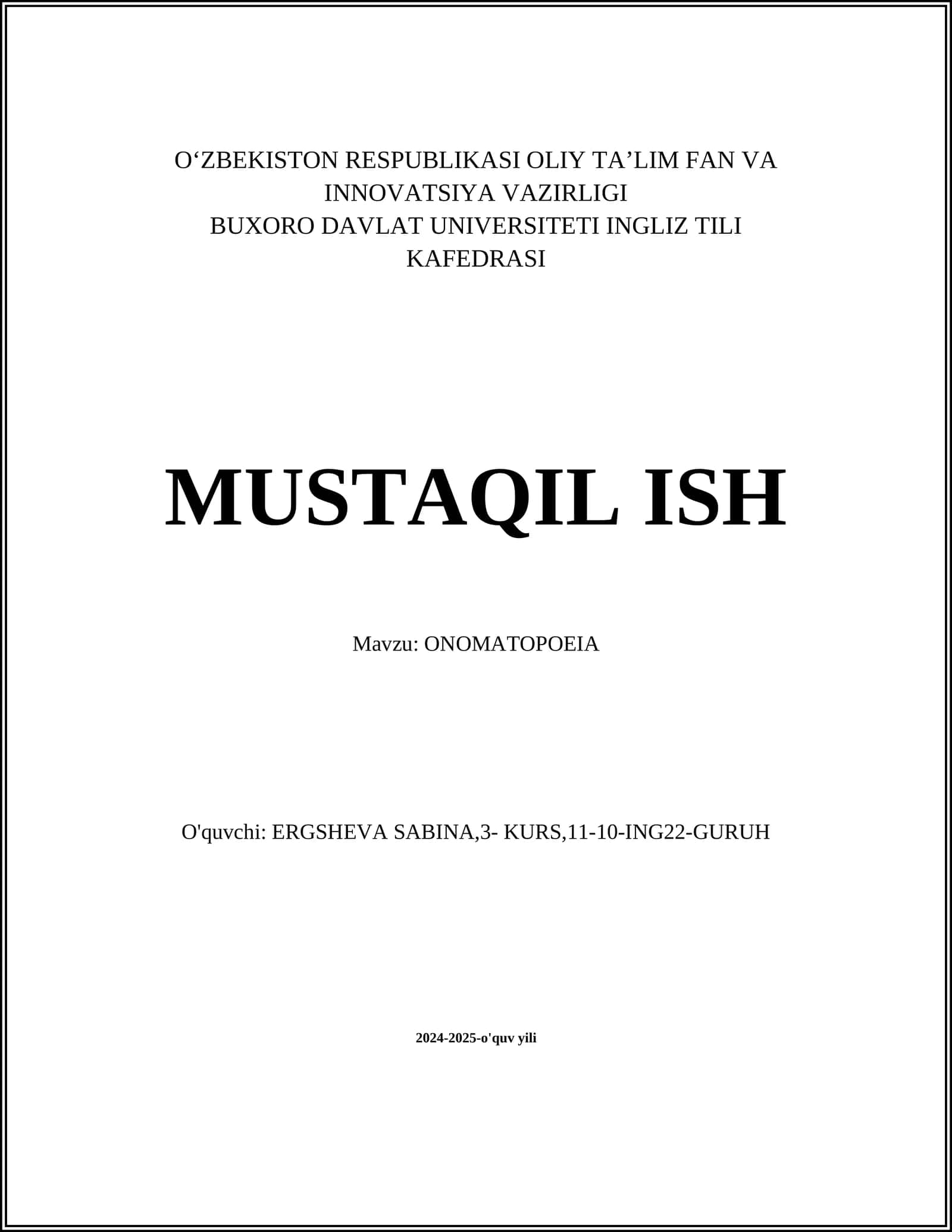 MUSTAQIL ISH Mavzu: ONOMATOPOEIA
