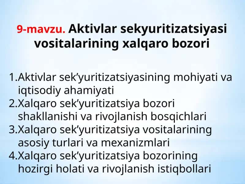 Aktivlar sekyuritizatsiyasi vositalarining xalqaro bozori