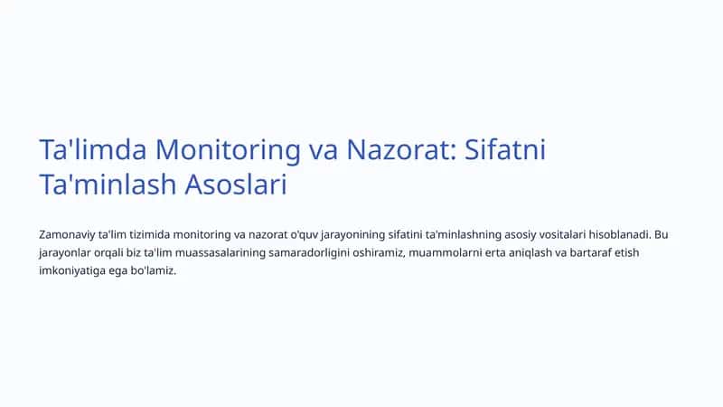 Ta'limda Monitoring va Nazorat: Sifatni Ta'minlash Asoslari