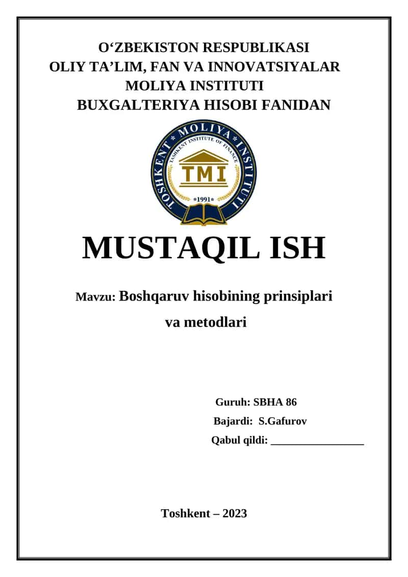 Boshqaruv hisobining prinsiplari va metodlari