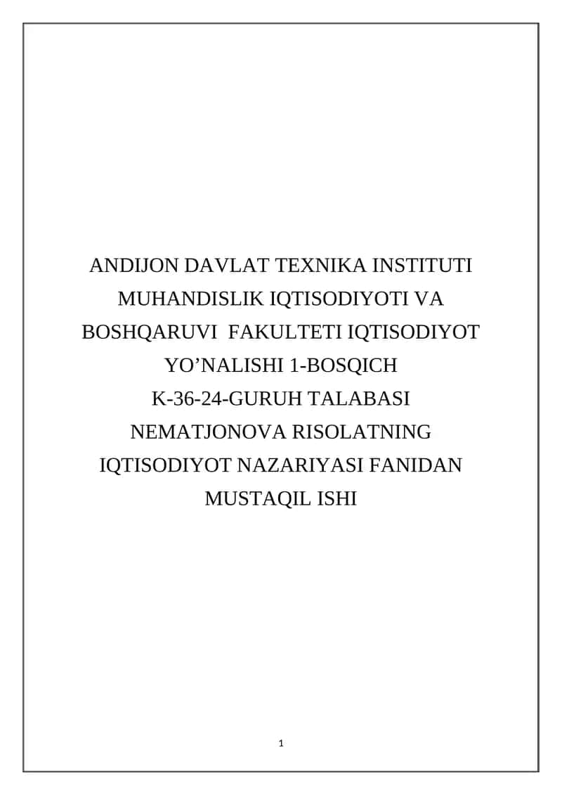Mehnat unumdorligi-iqtisodiy o’sish omili sifatida