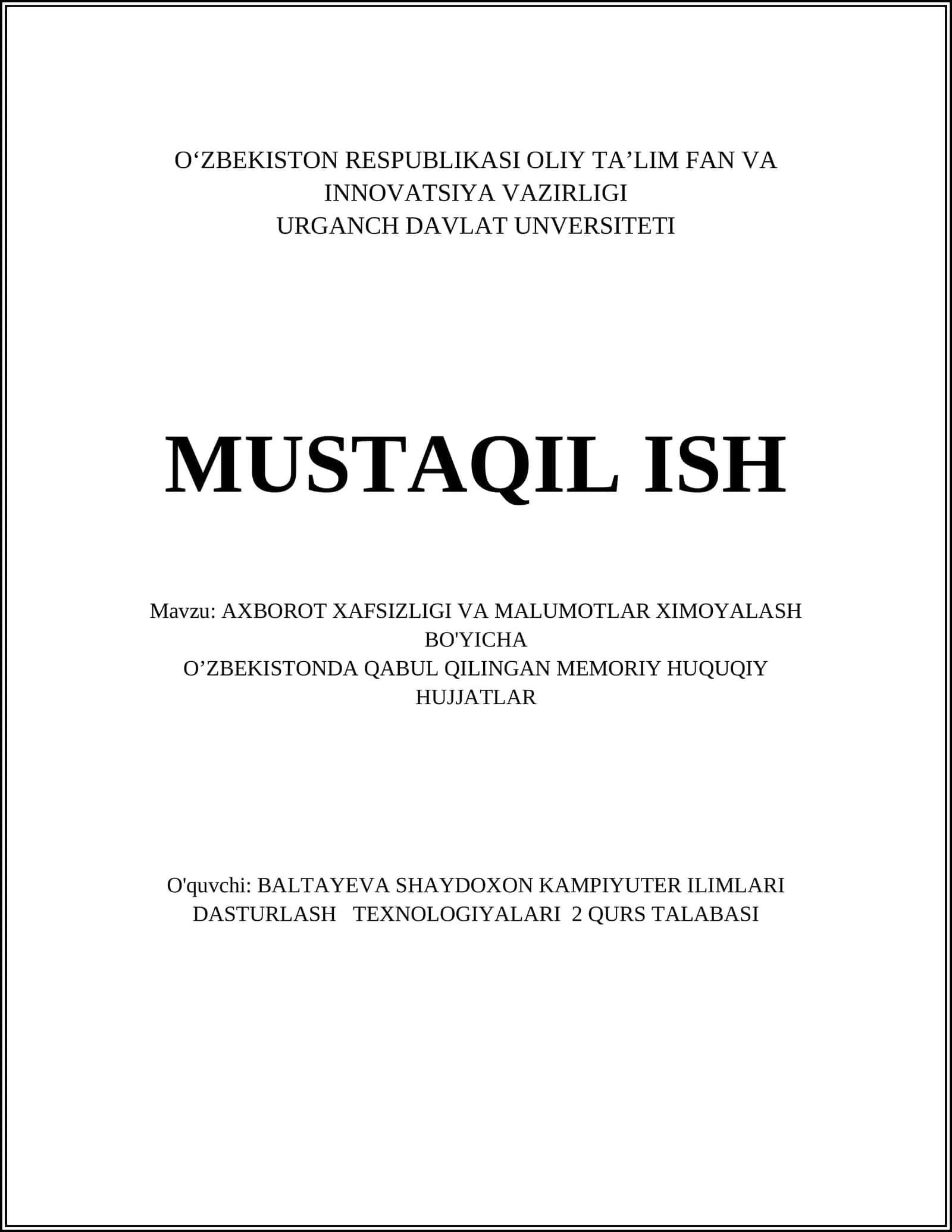 Oʻzbekiston Respublikasining Axborot xavfsizligi to'g'risida"gi qonuni