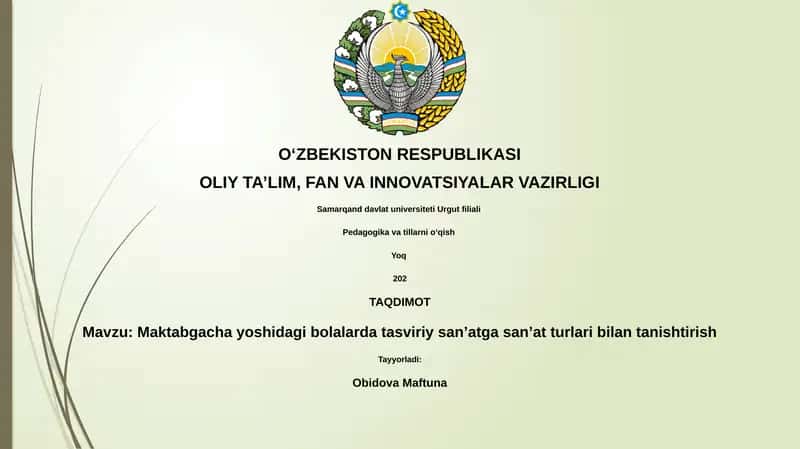 Maktabgacha yoshidagi bolalarda tasviriy sanʼatga sanʼat turlari bilan tanishtirish