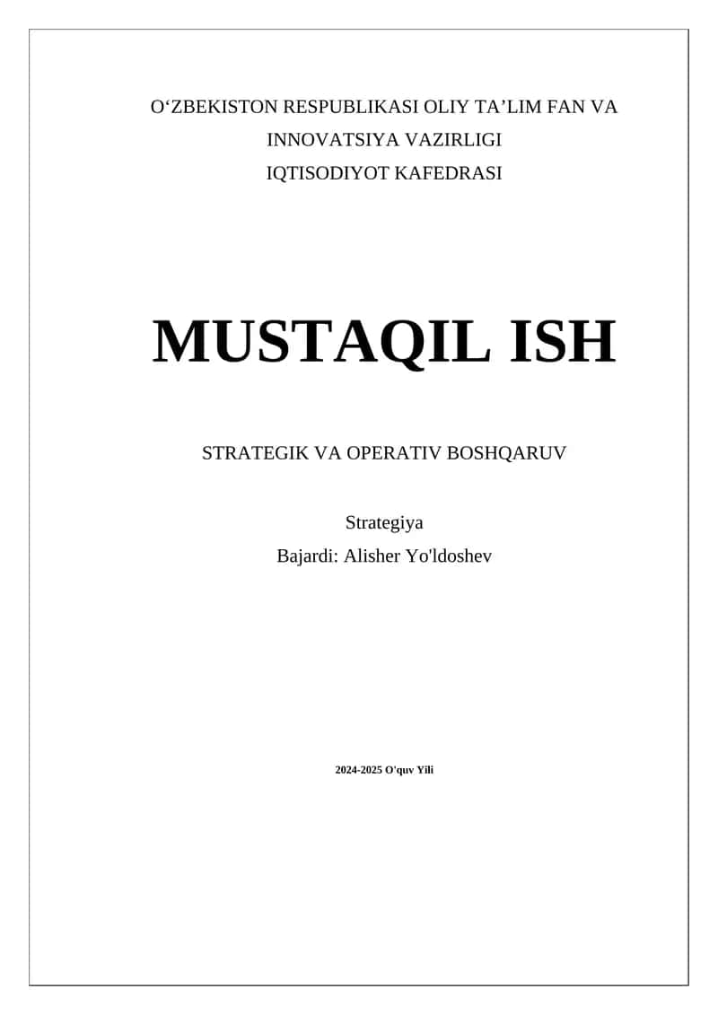 STRATEGIK VA OPERATIV BOSHQARUV